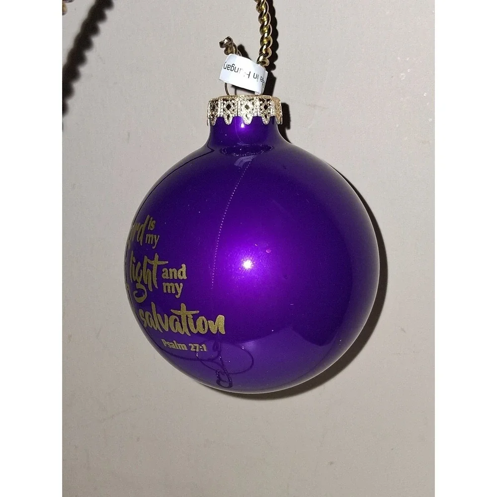 Bronner's Purple Glass Christmas Ornament Psalm 27:1 Made in Hungary